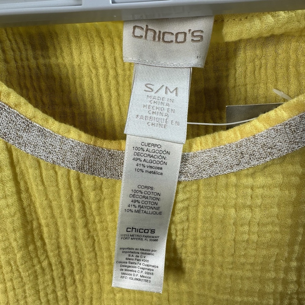 Chico's Gauzy Poncho Blouse Size S/M Yellow‎ Flowy Beach Coastal Cotton - Picture 2 of 6